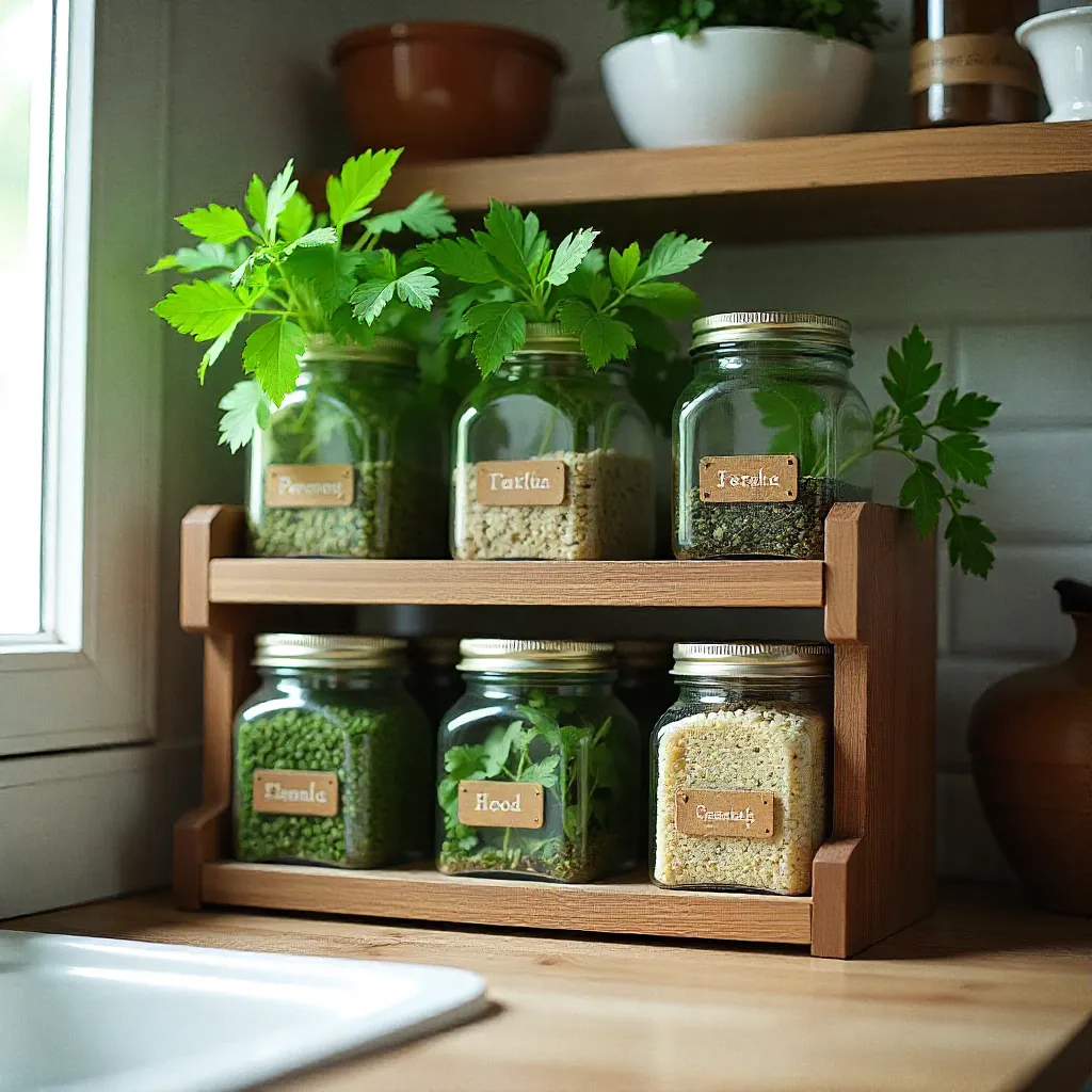 Stacked tier herb shelf arrangement