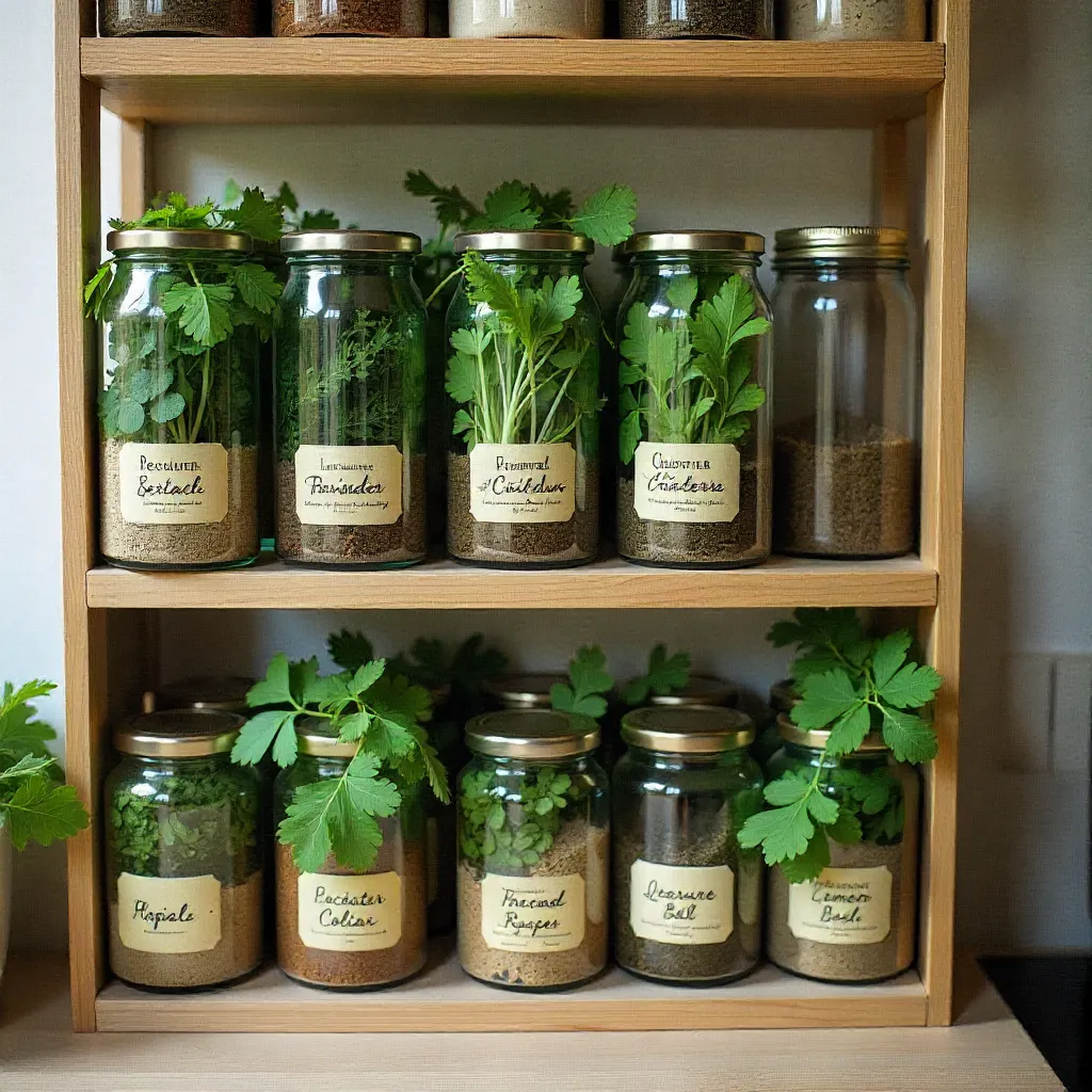 Thyme on tiered herb shelf